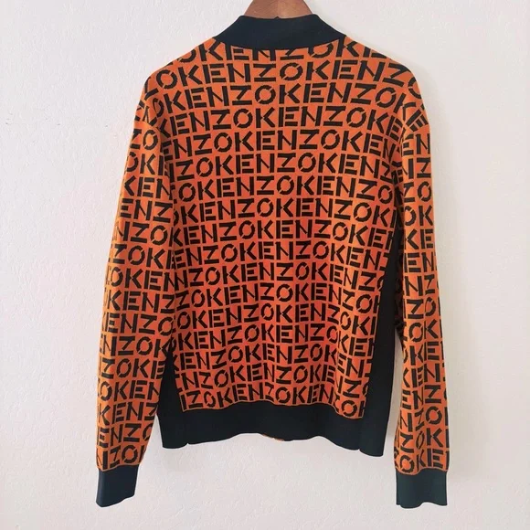 KENZO Monogram Print Flashy Colorful Designer Bomber Jacket In Orange Navy Blue - Picture 7 of 7